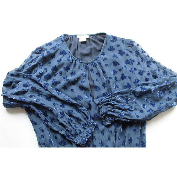 Shoshanna Levon Long-Sleeve Burnout Velvet Dress Navy Lapis Size 4 - Picture 6 of 8